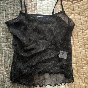 Brandy Melville Glitter Mesh Cami Top – Sheer Black (One Size)